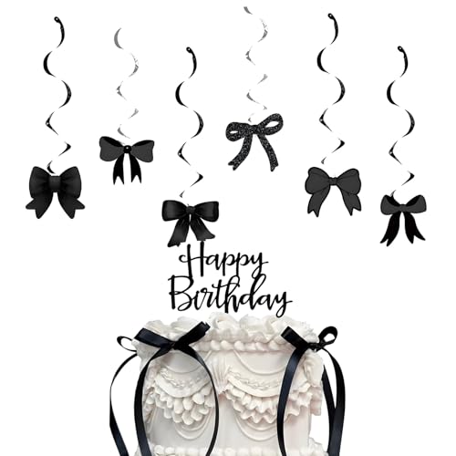 Black Bow Birthday Party Decorations Set with Banner, Garland and Topper