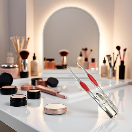 ZLmoue LED Light Silver Tweezers for Eyebrow Shaping and Hair Removal