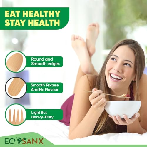 ECOSANX 120-Piece Disposable Wooden Spoons, 6.5" Eco-Friendly Compostable Cutlery