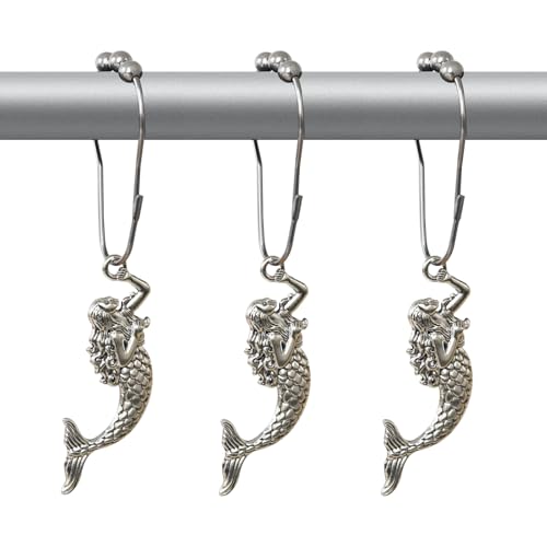 Mermaid Shower Curtain Hooks - Decorative Stainless Steel Rings, Pack of 12