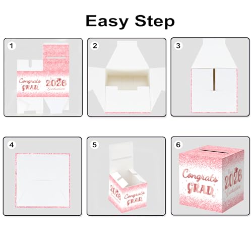 Elegant Pink Graduation Card Box - Rose Gold Decor for Parties