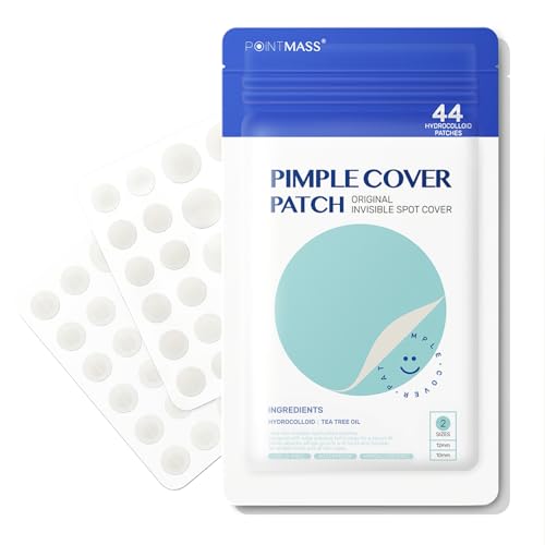 POINTMASS Invisible Pimple Patches - 0.1mm Ultra-Thin Hydrocolloid Zit Stickers with Tea Tree Oil, 44 Count
