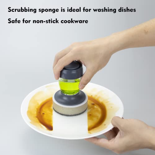 DAPOWER Soap Dispensing Dish Brush with Holder - Grey Handle & Sponge