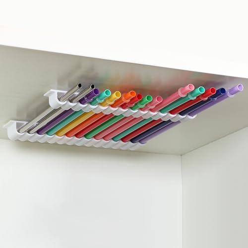 Baderke Reusable Straw Holder for Cabinets - White Classic Kitchen Organizer
