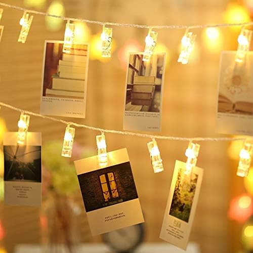 Skiennix LED Photo Clip String Lights - 40 Warm White Fairy Lights for Photos & Artwork | 14 Feet