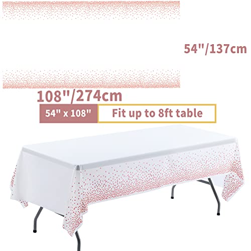DUOCUTE 2-Pack Rose Gold Dot Plastic Tablecloths 108"x54"