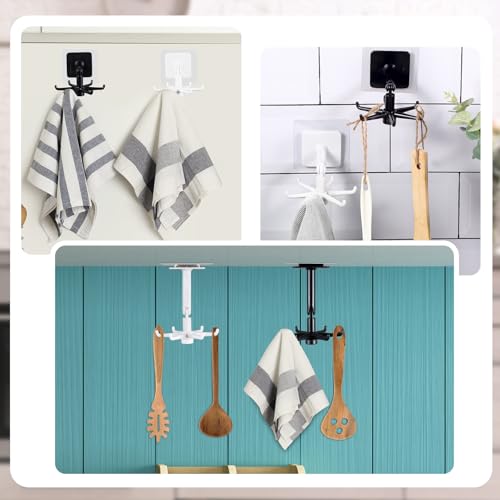 Jetec 4-Piece 360° Rotating Self-Adhesive Folding Hooks - Black & White