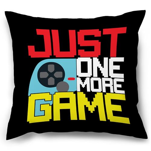 Gaming Throw Pillow Cover 18x18 - Just One More Game Design