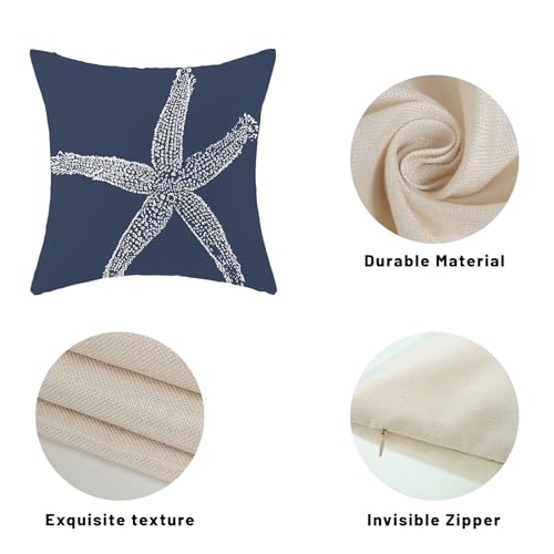 Navy Blue Starfish Coral Pillow Covers 20x20 Inch (Pack of 2) - Summer Decor