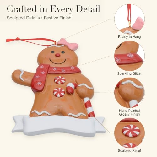 Personalized Gingerbread Girl Christmas Ornament - Holiday Keepsake