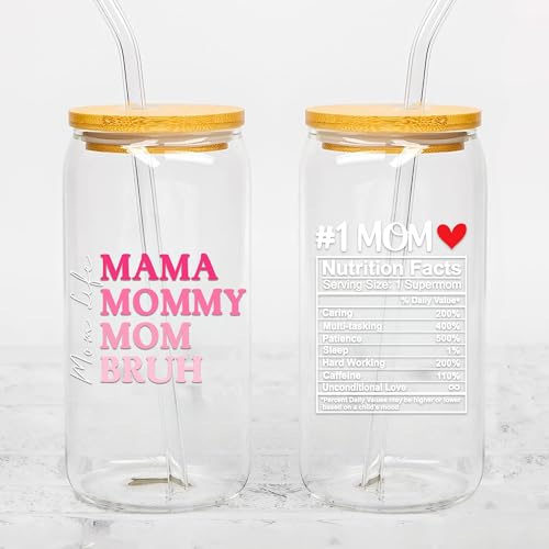 Mama Bruh UV DTF Cup Wrap Stickers - Waterproof Decals for 16 oz Glass Cups