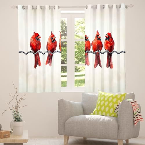 Feelyou Red Cardinal Darkening Curtains - 42 x 63 Inch Bedroom Drapes, Pack of 2