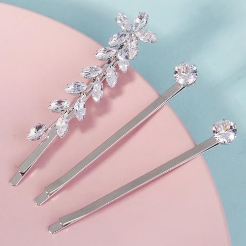 SICOPEE 6-Piece Crystal Rhinestone Hair Pins Set Silver Zircon Bridal Floral Leaf Hair Clips