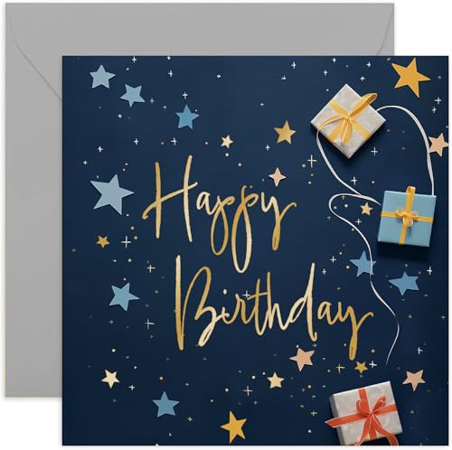 Old English Company Happy Birthday Card for Him - Navy Blue Star Design