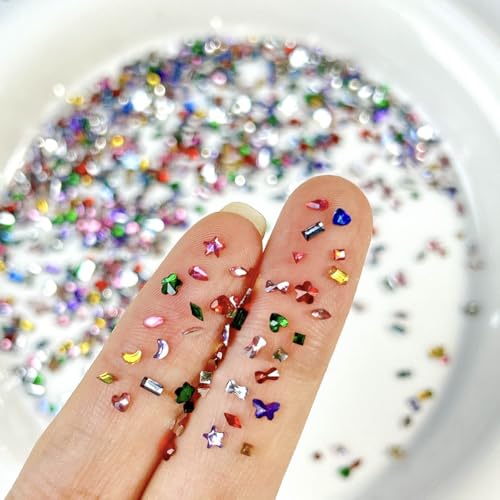 3000Pcs Colorful Nail Rhinestones 3D Heart Star Crystal Gems Flat Back