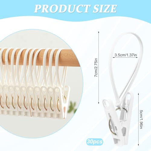 30 Pack Laundry Clips with Rope Hangers - Multi-Purpose Clothes & Towel Organizer