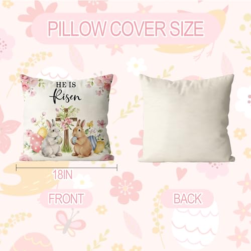 Easter Pillow Covers Set of 4 - 18x18 Inch Bunny & Egg Designs