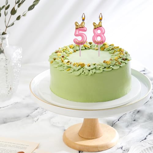Rose Gold 58th & 85th Birthday Candles with Crown & Bow