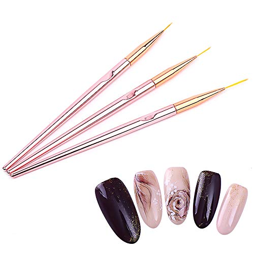SILPECWEE 3pcs Rose Gold Nail Art Liner Brush Set - 11mm, 15mm, 20mm