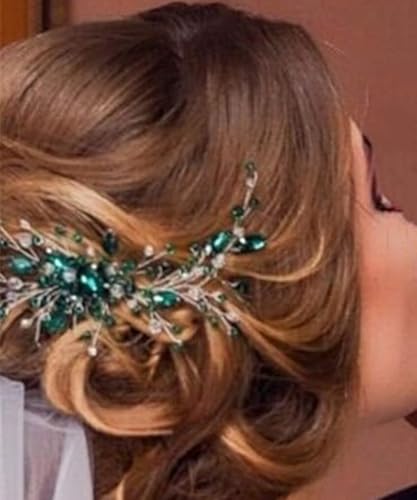 Emerald Green Crystal Bridal Hair Comb Silver Rhinestone Headpiece