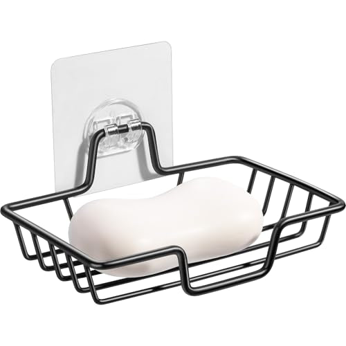 Rainspire Stainless Steel Bar Soap Holder - Black Adhesive Shower Dish