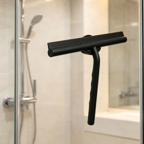 Silicone Shower Squeegee without Loop - Ergonomic Cleaning Tool for Glass, Mirrors & Tiles - Black