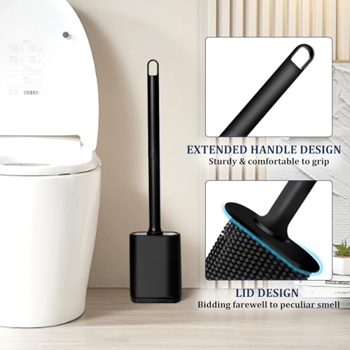 MUZHIYA Silicone Toilet Brush and Holder Set - Wall Mounted & Ventilated