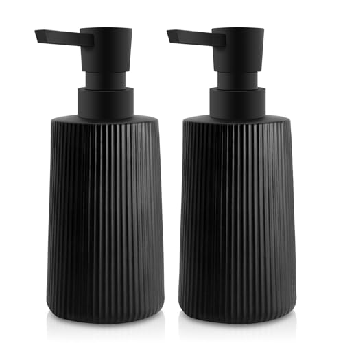 Modern Striped Glass Soap Dispenser - 250ml Pump for Kitchen & Bathroom (2 Pack)
