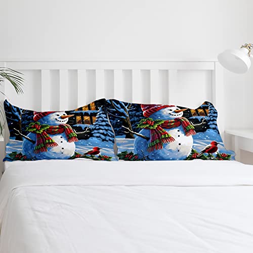 Blue California King Christmas Bedding Set Snowman Farmhouse Duvet Cover Comforter Cover