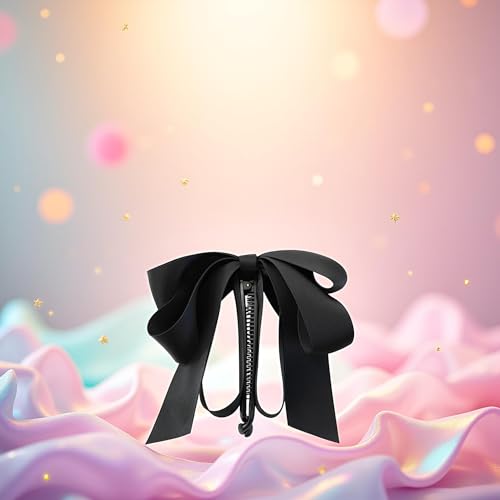 Black Bowknot Banana Clip Satin Ribbon Hair Claw & Ponytail Holder