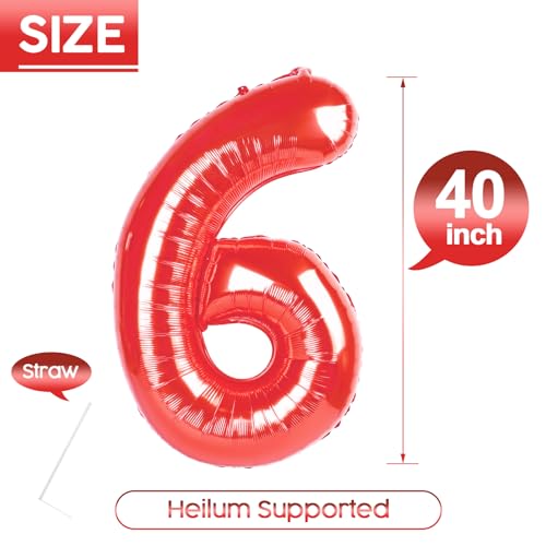 Red 6 Number Balloon 40 Inch Birthday Party Decoration