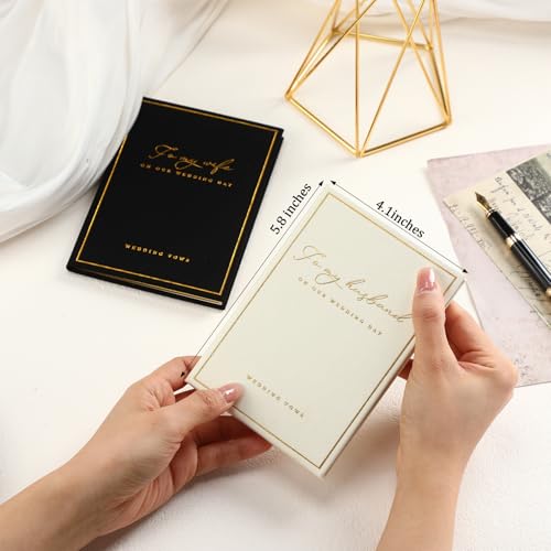 Elegant His and Her Wedding Vow Books - Black & White with Gold Foil