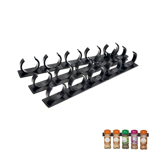 Heavy-Duty Spice Clips 3-Pack, Adhesive Organizer for 15 Jars - Black