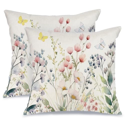 AACORS Spring Floral Butterfly Pillow Covers 16x16 - Set of 2