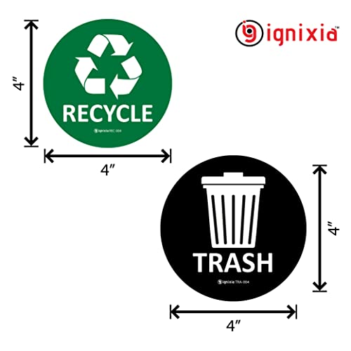 IGNIXIA Recycle & Trash Stickers Pack of 4 - Green/Black Indoor & Outdoor Decals