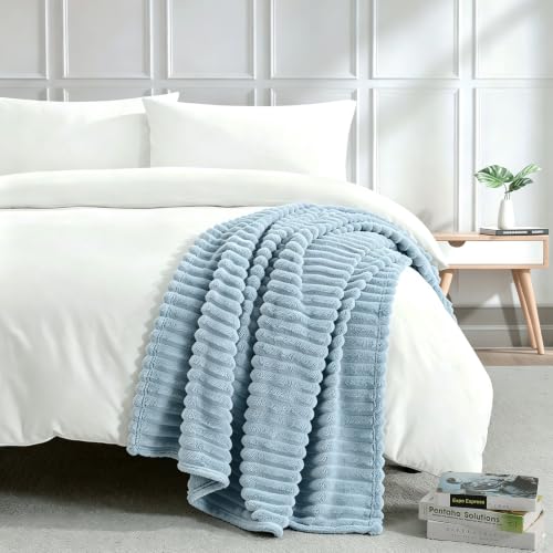 BOURINA Blue Flannel Throw Blanket 50x60 Inch Cozy Fleece for Home
