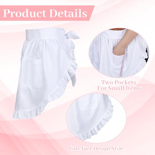 White Waist Apron for Women with Pockets - Vintage Frilly Design