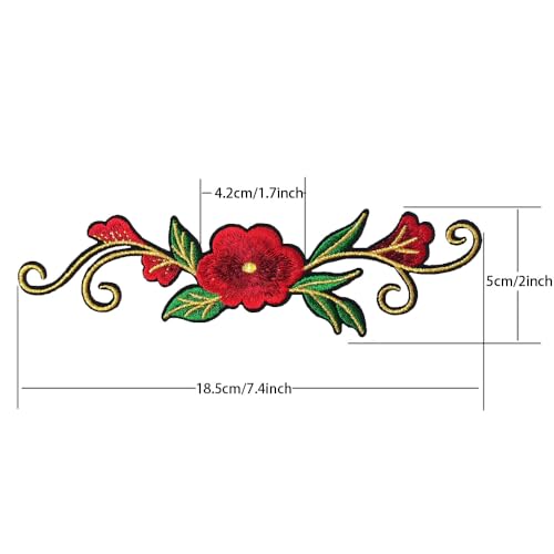 Colorful Flower Patch Applique - 2pcs Red Embroidered Iron-On Patches
