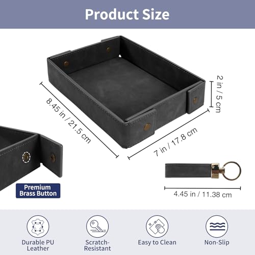 Black SITHON Leather Valet Tray for Men - Premium PU Catchall Organizer