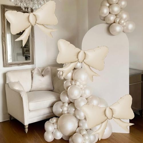 5pcs Ivory Bow Foil Balloons for Boho Party Decorations