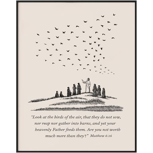 Minimalist Jesus Wall Art - Matthew 6:26 Print, 8x10 inch