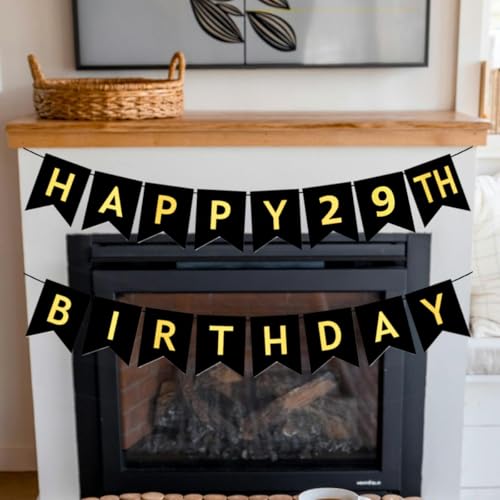 JUTTIRA Happy 29th Birthday Banner Black and Gold Party Decorations