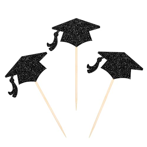 2026 Graduation Cupcake Toppers - Black Glitter 36 PCS