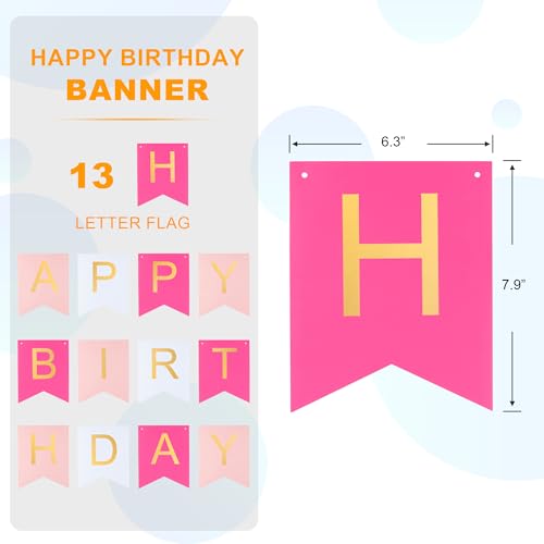 Pink Happy Birthday Banner with Gold Letters for Parties