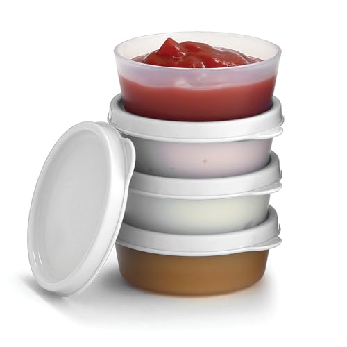 Reusable Plastic Condiment Cups with Lids - 4 Pack, 2.3 oz