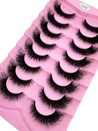 HBZGTLAD 3D Natural False Mink Eyelashes - 8 Pairs Long Makeup Lashes Y09