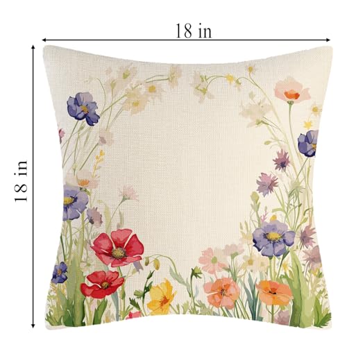 18x18 Floral Throw Pillow Cover - Soft Linen with Hidden Zipper