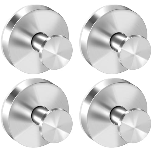 TACGEA Suction Cup Hooks, Removable Heavy Duty Shower Hooks - Brushed Silver 4 Pack