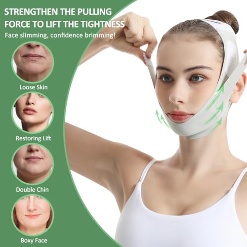 Reusable Facial Lifting Belt V-Line Mask & Chin Strap (Green)