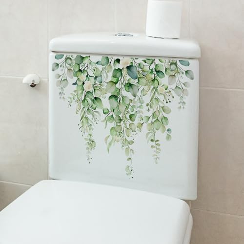 SEIHDHIK Green Plants Toilet Stickers 2 Sheets Leaves Flowers Bathroom Wall Decals